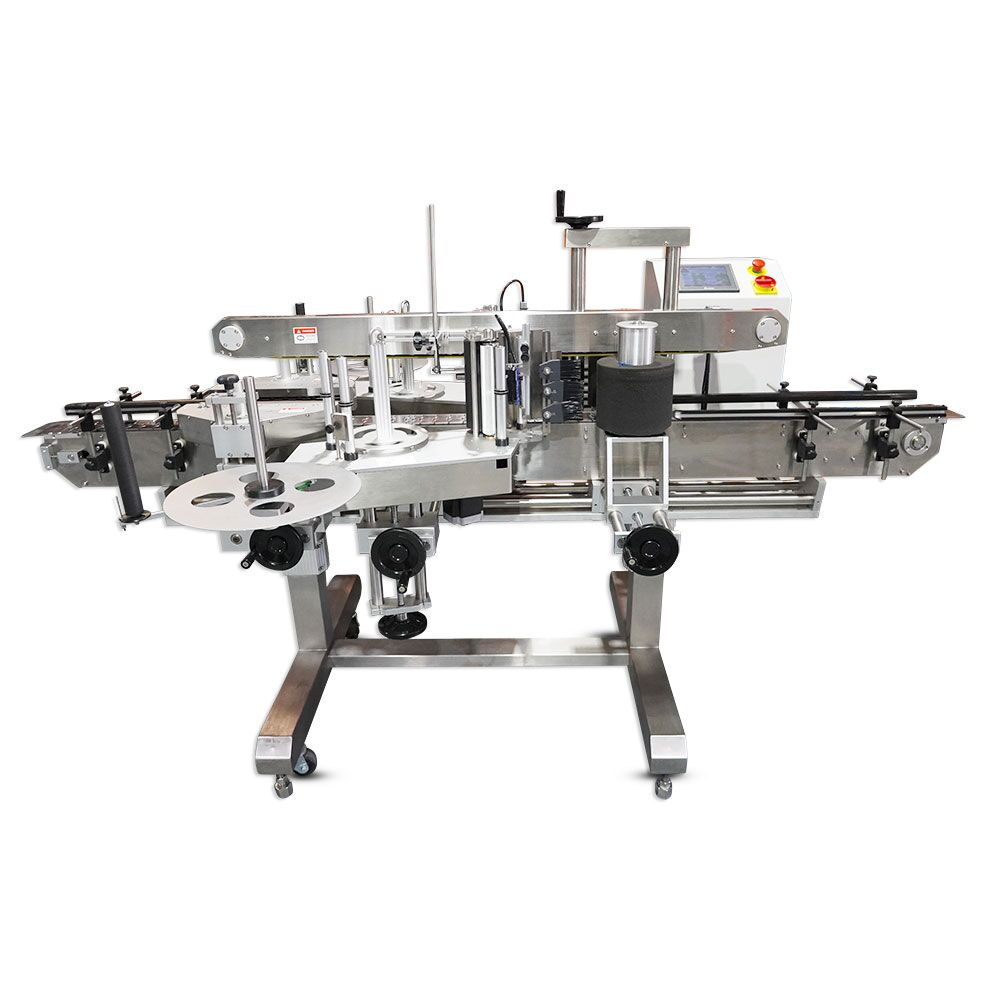 PL-622 Pack Leader Front and Back Wipe-On Labeller with dual labelling heads for simultaneous front and back application