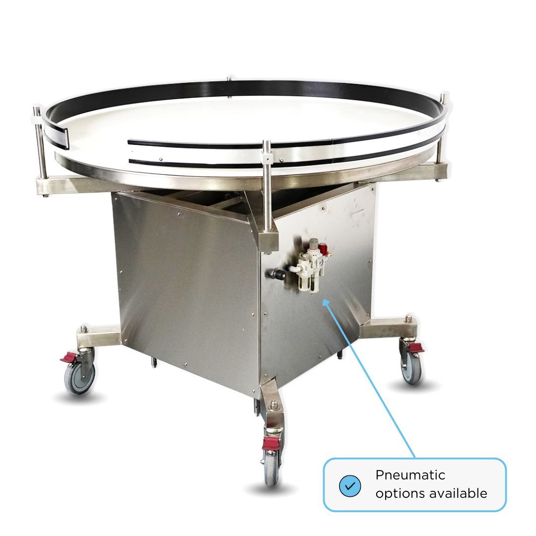PAT-8 Packserv Manufacturing Pneumatic Accumulation Table designed for enhancing workflow efficiency in production lines.