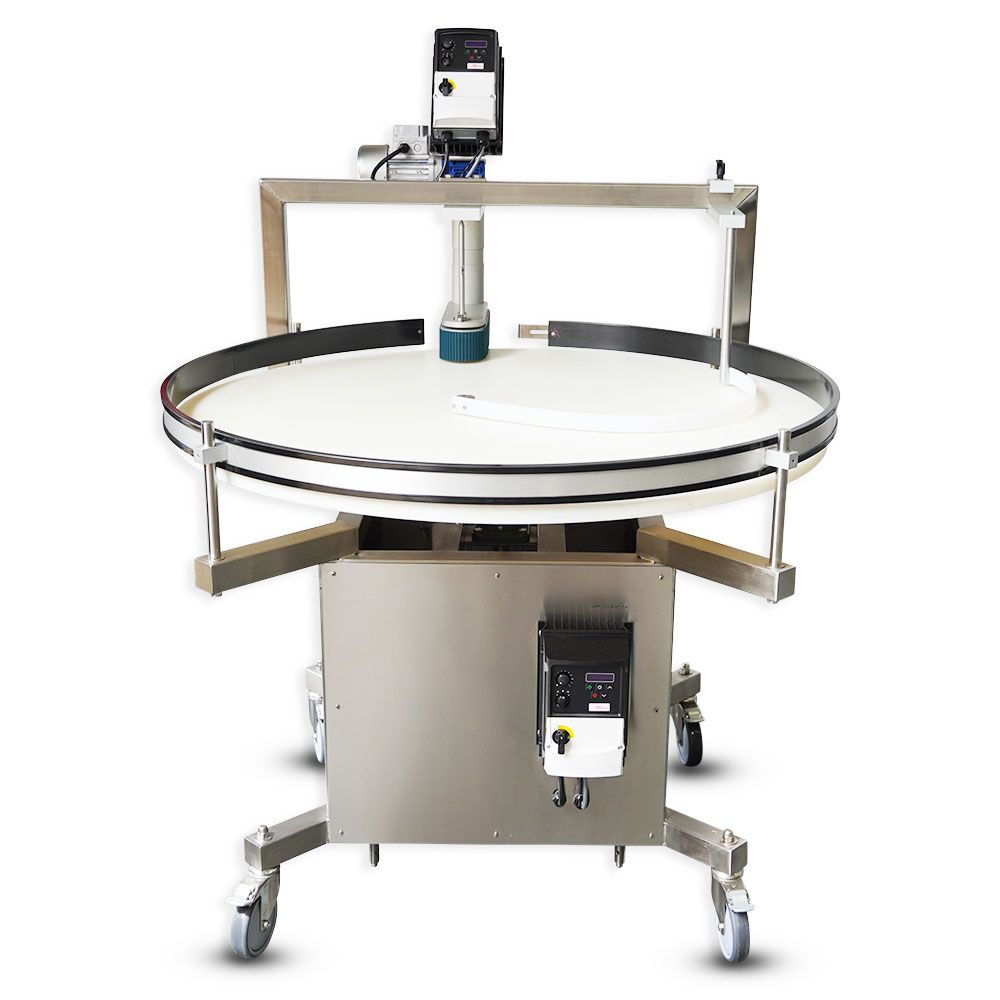 Packserv PST-8 Sorting Table with stainless steel design and pneumatic system for precise product sorting on manufacturing lines.
