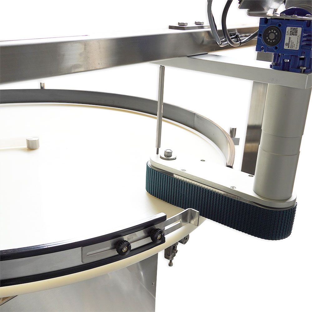 Close-up of the pneumatic controls on Packserv PST-8 Sorting Table for precise and efficient manufacturing operations.