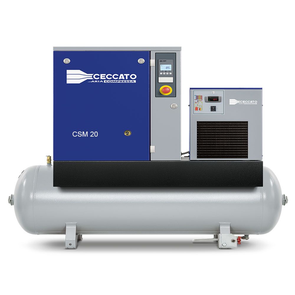 Ceccato CSM 20/8 Tank and Dryer Screw Compressor, showcasing a robust and efficient design, suitable for demanding industrial applications.